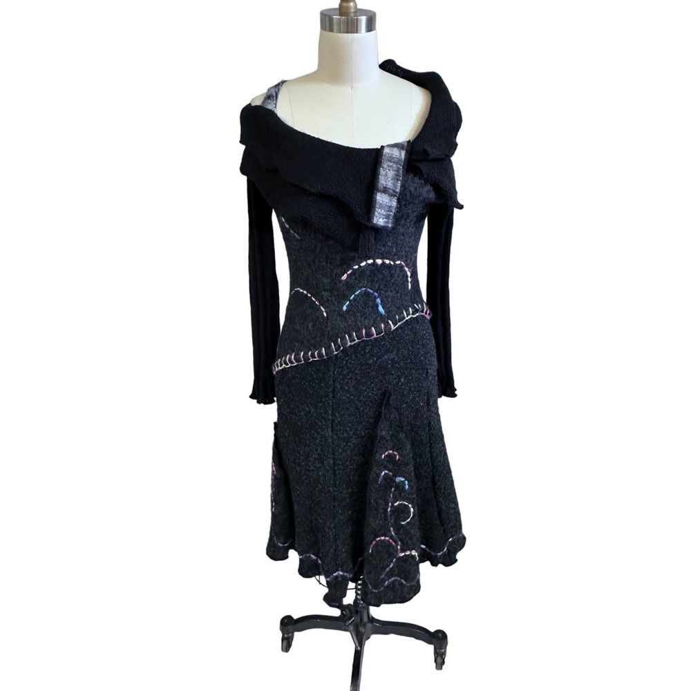 VTG GRIFFLIN Paris, Sweater Dress Whimsey Goth Fairy Core Boho. S Black/Grey